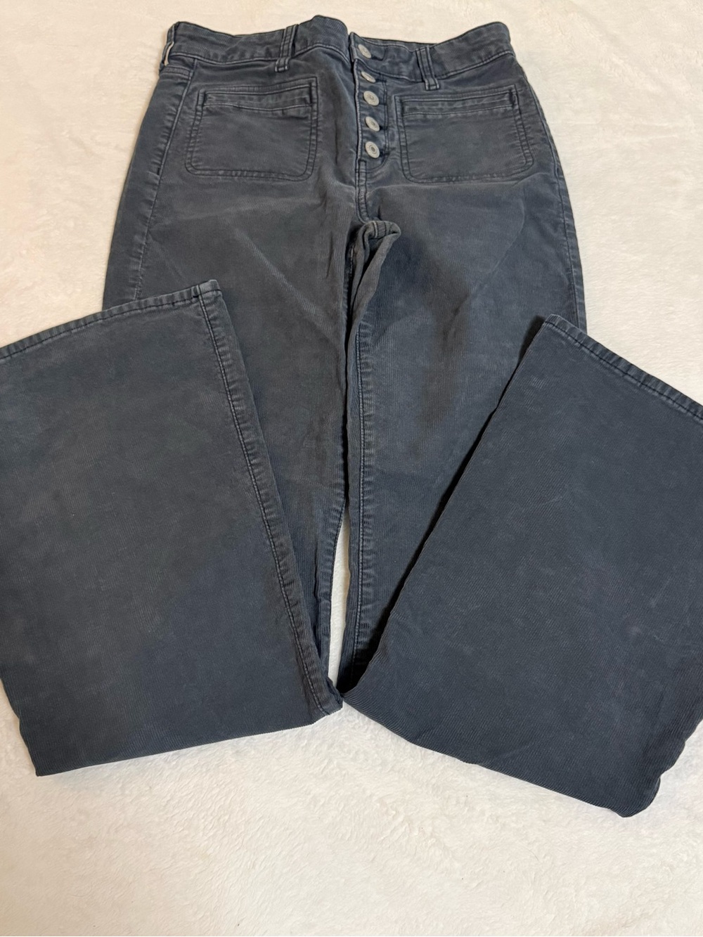 American Eagle Womens 6 Long High Rise Flare Jeans Button Fly Stretch Gray